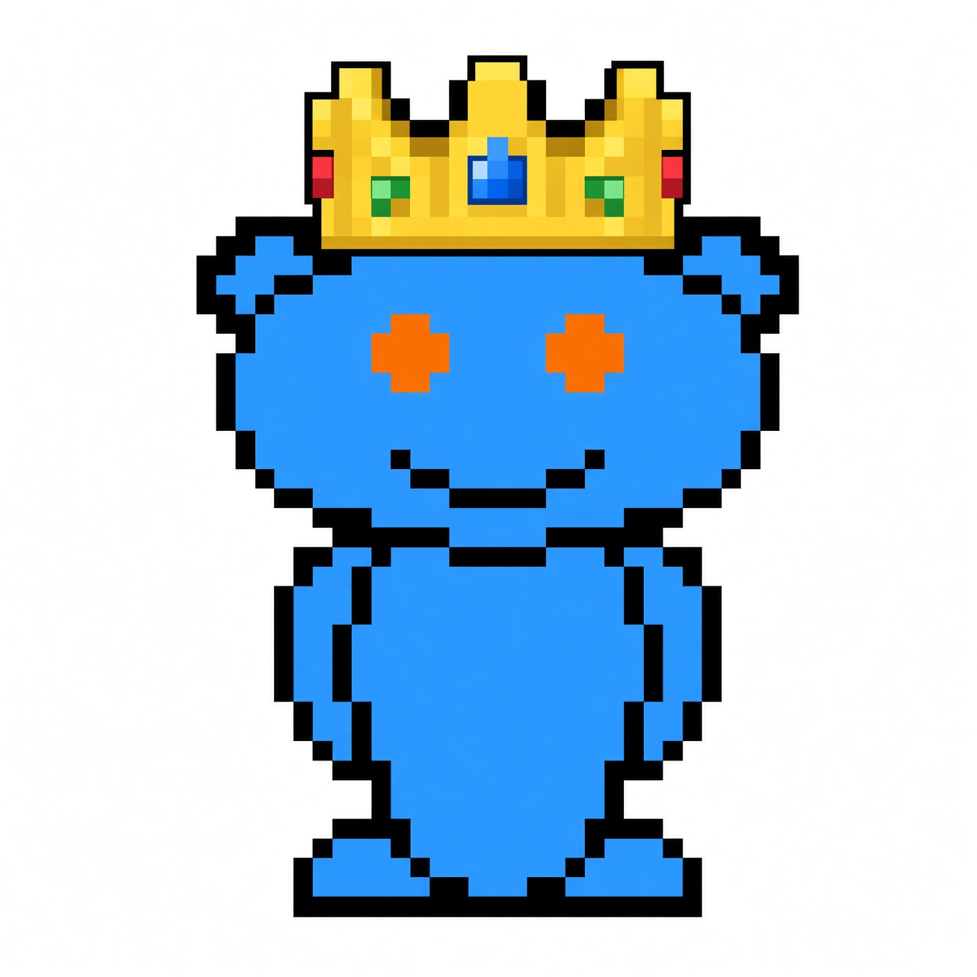 Blue pixel Karma mascot wearing a crown